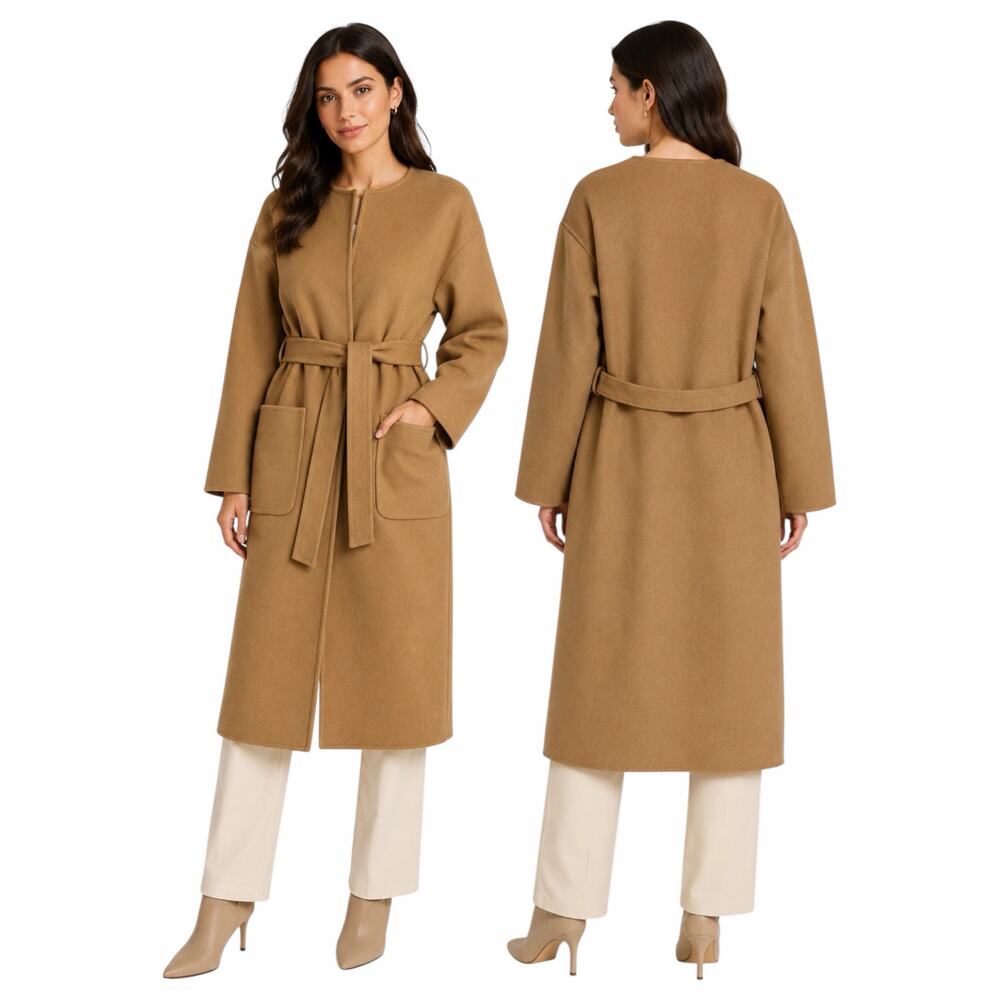 Ann Taylor LOFT Belted Pocket Wrap Coat Jacket Perfect Camel Size XS/S